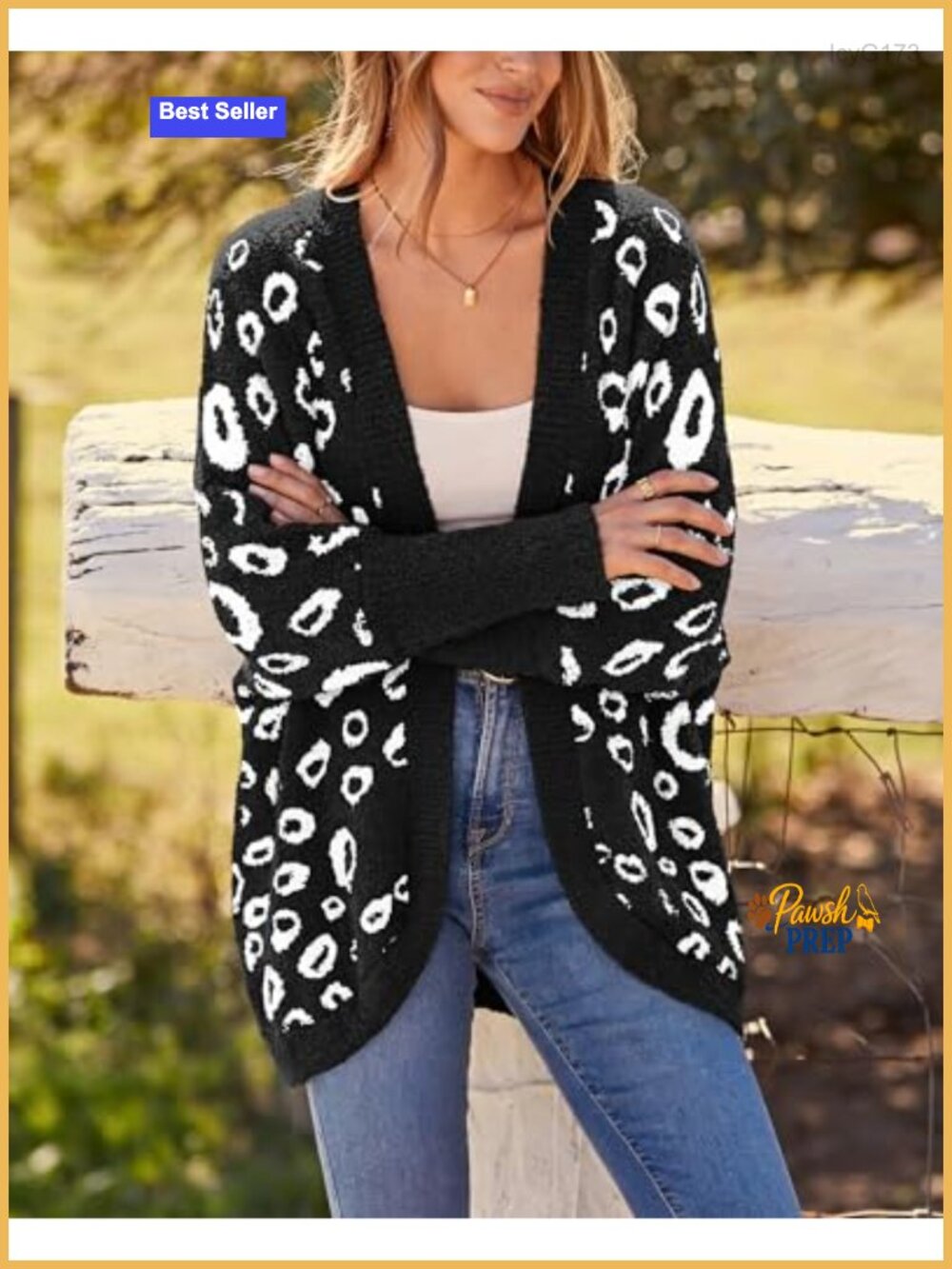 Leopard Cardigan Open Front Long Sleeve Knit Pockets Women - Picture 4 of 6